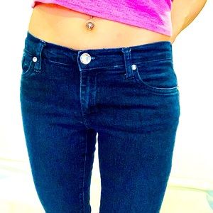 Dark blue wash skinny jeans w/rhinestone accents